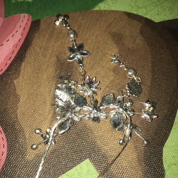 Pink Flowers Rhinestone Drop Layered Set NWOT - Picture 15 of 17